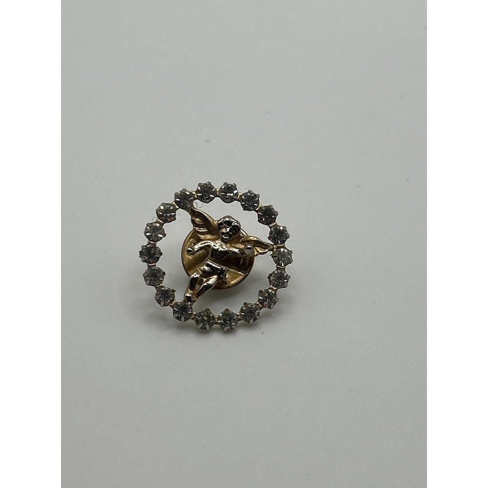 Angel Cherub Rhinestone‎ Lapel Pin Brooch Gold Tone Costume Jewelry Crystal